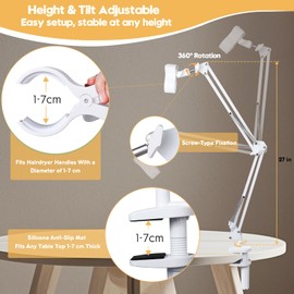 Cheloment Dog Hair Dryer Holder,Blow Dryer Stand for Dog,Hands-Free 360° Rotating Pet Grooming Table Blow Dryer Stand with Adjustable Arm,Dog Tabletop Hair Dryer（White）