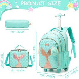 ZBAOGTW Rolling Backpack for School Girls Rolling Backpack Kids Trolley School Bag with Wheels Travel Backpacks Carry on Luggage for Girls with Lunch Box Pencil Case