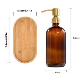 Glass Soap Dispenser Set, Hand and Dish Soap Dispenser Set with Bamboo Tray Modern Farmhouse Kitchen（Brown