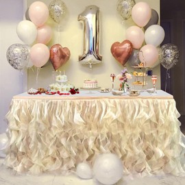 Falda de Mesa de Malla de Organza de Lujo con Drapeado Flotante Romántico - Perfecta para Despedidas de Soltera, Cumpleaños y Bodas - Decoración de Flujo Elegante para una Maravillosa Mesa Principal