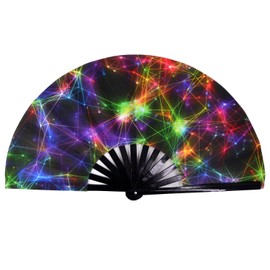 Amajiji Large Folding Fans Rave Festival Accessories for WomenMen, Chinease/Japanese Bamboo and Nylon-Cloth Perform Fan Hand Fan Gift Fan Craft Fan Dance Fan (AM5)