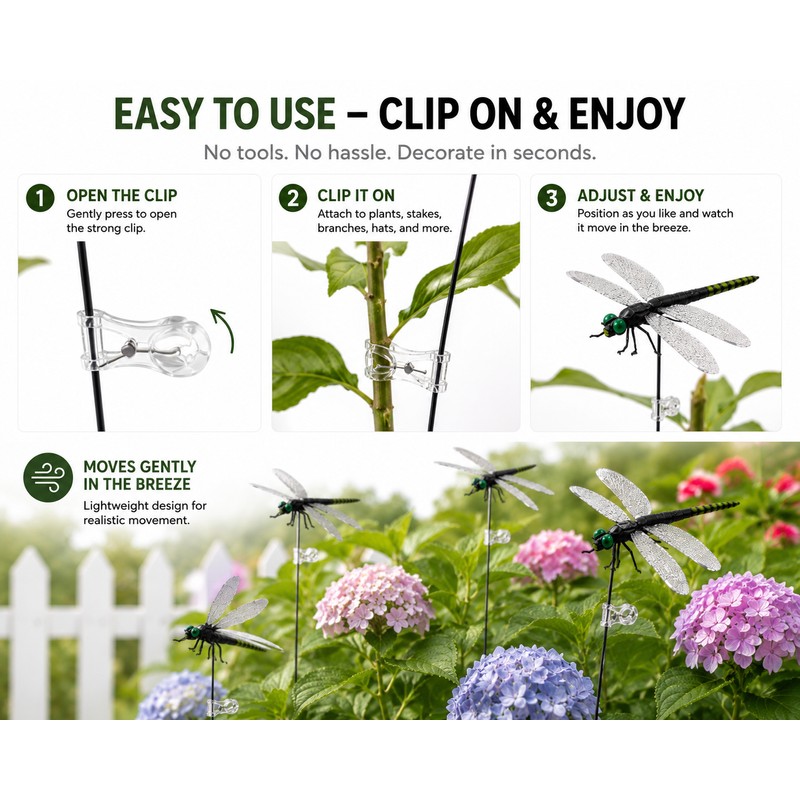 12-Piece Dragonfly Garden Clips for Plants and Yard Decor -