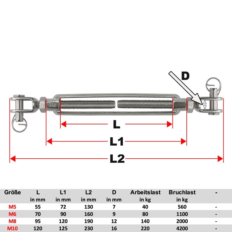 Stainless Steel VA4 Rope Tensioner Wire Rope Turnbuckle Wire Tensioner