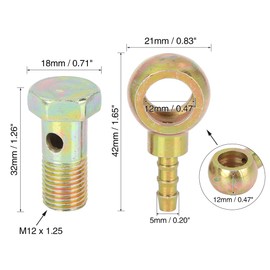 X AUTOHAUX 12mm Banjo Hose Barb Bolt Fittings Banjo Bolt Washer Kit Bronze Tone Metal for Motorcycle Car