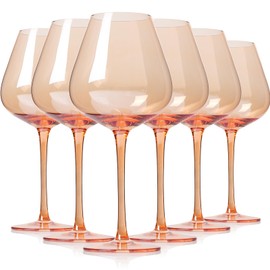 Physkoa Peach Burgundy Wine Glasses Set of 6 – Hand Blown Long Stem Wine Glasses, Lead-Free Crystal Goblets for Red & White Wine, Elegant Party Glassware for Home & Entertaining