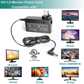 KFD AC Adapter for LG LED LCD 19" 22" 23" 24" 27" 29" 32" 34" UltraWide IPS Curved LED 4K UHD Monitor ADS-25FSG-19 34UM69G-B 34UC79G 34UC99-W LG 32UD99 22LN4510 24M47VQ ADS-40FSG Power Supply Cord