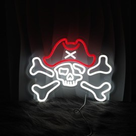 Caribbean Skull Pirates Neon Sign Pirate LED Light Decoration for Game Rooms, Bedrooms, Bars and Parties