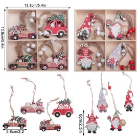 Zfseyuh Pack of 24 Wooden Christmas Decoration Pendants, Christmas Tree Decoration, Wooden Pendants Christmas, Christmas Tree Decoration, Small Car, Santa Claus Decoration Pendant