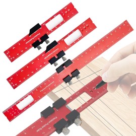 FORTSPANG 3 Pieces Metal Marking Gauge for Woodworking, Adjustable, 16/21/30 cm (6/8/12 inch), Precision Slider for Marking 45° & 90° Angles, Inch & Metric for DIY (Red)