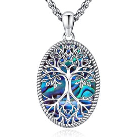 LOOVE Sterling Silver Tree of Life Necklace for Women Oval Family Tree Necklace for Mother Abalone Shell Pendant Mother Day Necklace for Mom Tree of Life Jewelry