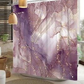 Xiaoterna Marble Shower Curtain, Purple Gold Splatter Textile Bathroom Curtain, Mixed, Purple, White, Golden Splash, Colourful Marble Shower Curtain, Machine Washable, Waterproof Fabric, 150 x 200 cm