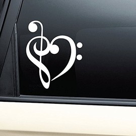 Music Love Treble Bass Clef Heart Vinyl Decal Sticker- Die Cut Decal Bumper Sticker for Windows, Cars, Trucks, Laptops, Etc.