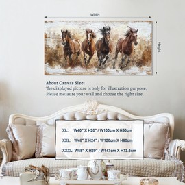 tigeridge Horses Canvas Wall Art - Brown Horse Pictures Animal Wall Decor Running Horses Painting Prints Artwork for Living Room Bedroom Home Office Wall Decorations 20" x 40"