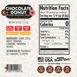 Chocolate Donut Topper Seasoning Mix by Flavor God - Zero Calorie Seasoning for Ice Cream, Donuts, Coffee, Cookies, Popcorn, Pancakes, & Snacks - Low Sodium, Kosher, Dairy-Free
