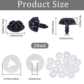 GORGECRAFT 20PCS Plastic Matte Safety Noses with 20PCS Spacer Craft Sew Dog Nose Black Teddy Bear Noses Doll Making Supplies Nose Animal Crochet Noses for Stuffed Animals Jewellery Making Crafts