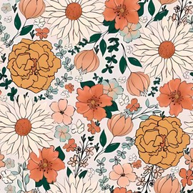 VEELIKE Boho Floral Wallpaper Vintage Floral Peel and Stick Wallpaper for Bathroom Nursery Bedroom Walls 17.7''x354'' Renter Friendly Removable Flower Wall Mural Contact Paper for Cabinets Shelves