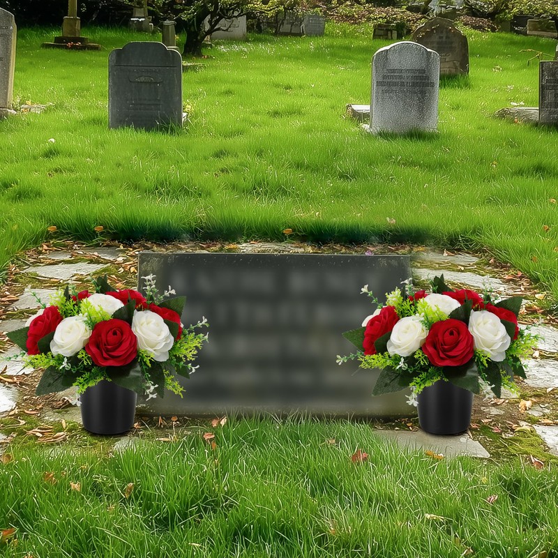 GeekLeaf 2 Pcs Artificial Flowers for Graves, Grave Flowers Pots