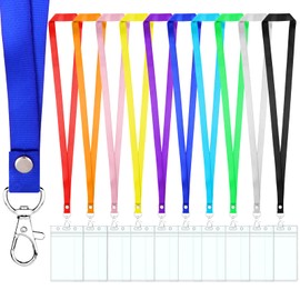 ID Card Holder with Strap, Pack of 10 Lanyards with Transparent Card Holder, Colourful Nylon Lanyard with Vaccination Certificate Cover and Swivel Carabiner for Business Trade Fair Companies Schools