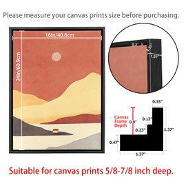 LTYHHK Floating Frame for 16x24 Inch Canvas Prints, 5/8-7/8” Deep Floater Frames for Canvas Paintings, Floating frame for Oil Prints, Diamond Painting,Paint by Numbers (LB1624)