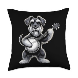 Miniature Schnauzer Dog Bluegrass Banjo Player Throw Pillow