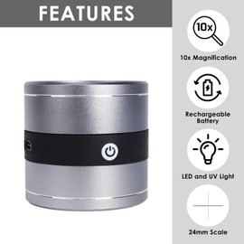 10X Jewelers Loupe Rechargeable, Magnifier with LED and UV Light, Jewelry Loop Magnifier with Light, 10X Magnification, 0.95‘’ Scale of View Eye Loupe for Gem, Coin, Stamp, Watch Repair, Jewelers