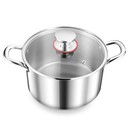 Herogo 4 Quart Stock Pot, 18/10 Stainless Steel Cooking Pot with Lid, Tri-Ply Pasta Pot with Handles, 4 QT Stockpot for Induction Gas Electric Stove, Dishwasher Safe