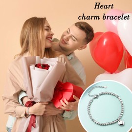 EYQV Wife Gifts, Heart Charm Bracelet Valentines Gifts for Wife, Romantic Wife Christmas Gifts Anniversary Birthday Gifts, Sweet Wife Gifts from Husband, Stocking Fillers for Women