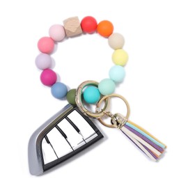 Coolcos Giftable Portable House Car Keys Ring Holder, Elastic Beaded Silicone Bracelet Bangle Wristlet Keychains W/Tassel (MULTICOLORED)