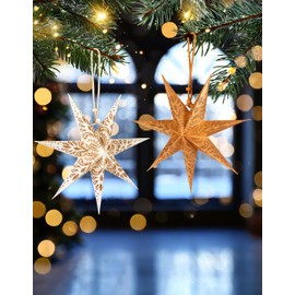 BRUBAKER 6 Paper Stars Christmas - Poinsettia Decoration Set - 20 cm Folding Stars Gold White - Large Tree Decoration Paper Stars - Christmas Tree Decoration - Christmas Tree and Window Decoration