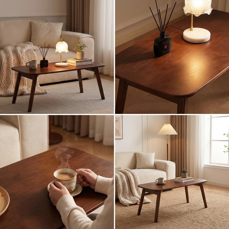 Baveke Folding Coffee Table- Foldable Floor Tables, Mid Century Coffee
