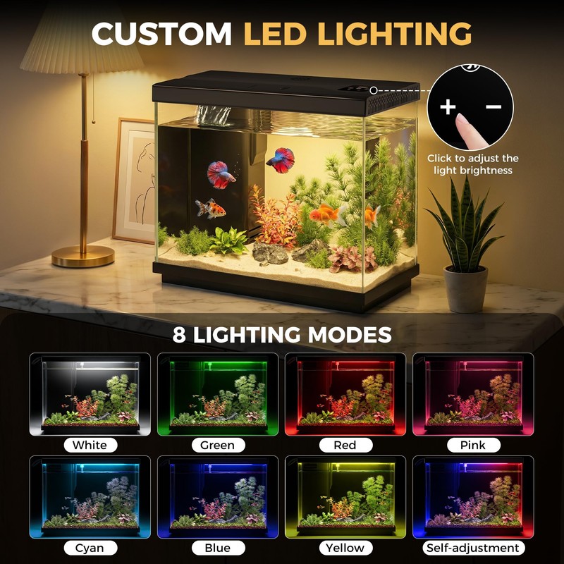 EVIEUN 2.2 Gallon Small Fish Tank, Betta Fish Aquariums Black