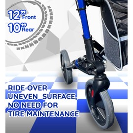 Bangeran EasyCarryMate Rollator Walkers for Seniors with Seat, Outdoor Rolling Walker, 12” Non-Pneumatic Tire Front Wheels, Compact Folding Design for Seniors, All-Terrain, Blue