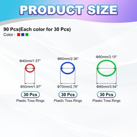PATIKIL Plastic Toss Ring 3 Sizes, 90 Pack Sports Rings Toss Game Speed and Agility Practice Rings for Carnival Outdoor Games Supplies Bean Bags Throwing Yard Games, Red/Blue/Green