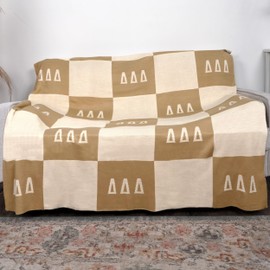 Sorority Shop Delta Delta Delta Acrylic Knit Blanket - Stylish Beige Checkered Blanket Perfect for Big Little Sorority Gifts - Soft, Cozy, and Comfortable Tri Delta Gift for Women - 50" X 62"