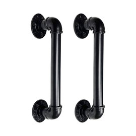 MINCORD Industrial Pipe Door Pull Handle 12 Inch, Black Rustic Industrial Grab Bar, Towel Bar, Antique Rustic Cast Iron Handrail for Stairs, Gate, Garage