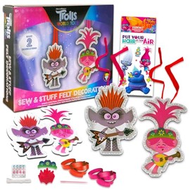 Trolls DIY Ornament Set - Bundle with DIY Trolls Ornament Sewing Craft Kit with Felt, Thread, and More Plus Trolls Stickers | DIY Christmas Ornaments