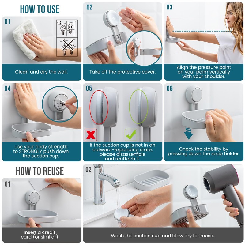 TAILI Soap Holder Soap Dish for Shower, Suction Cup Soap