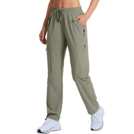Hugut Women's Hiking Pants Quick Dry Lightweight Cargo Pants UPF 50 Water Resistant Zipper Pockets for Golf Travel Work Camping Grey Sage