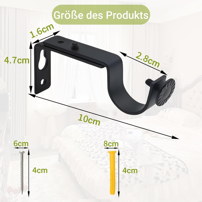 Diffaxy 4 Curtain Brackets Adjustable Metal with Heavy Duty Durable