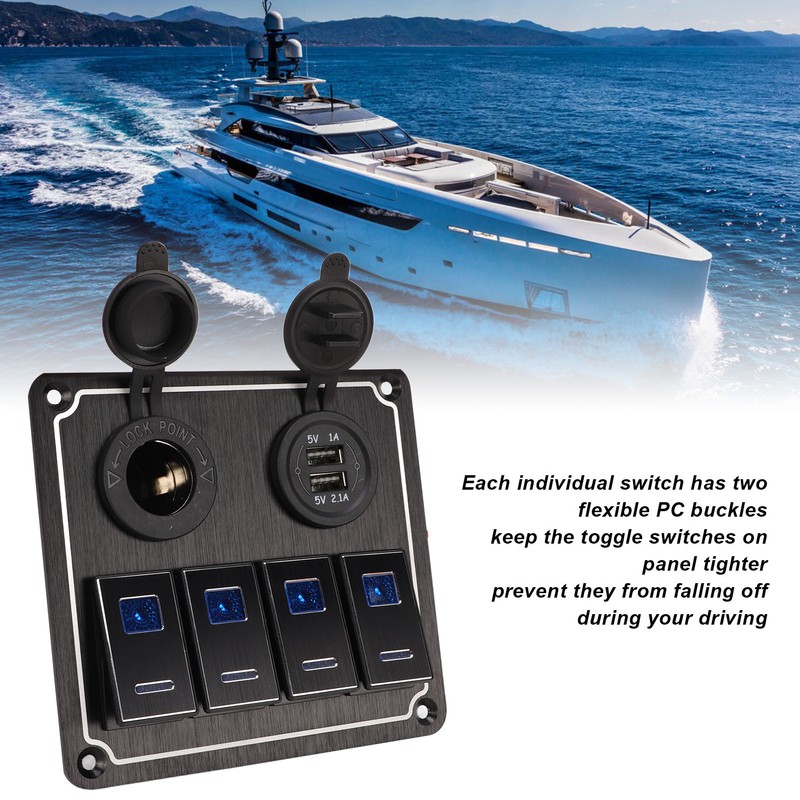 Rocker Switch Panel 4 Gang 12‑24V 5 Pin Blue Light