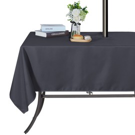 SARAFLORA Outdoor and Indoor Tablecloth -60x120 inch Grey, Wrinkle Free Washable Waterproof Table Cloth with Umbrella Hole and Zipper Rectangle Table Cover for Spring/Summer/Patio/Picnic/BBQS/Party