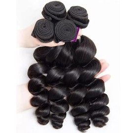 Brazilian Loose Wave Bundles 100% Unprocessed Virgin Remy Loose Wave Human Hair Weave Bundles 12A Human Hair 4 Bundles for Black Women Natural Color