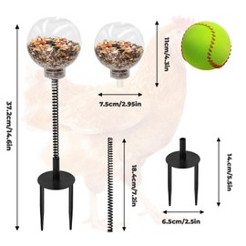 BingegePet Chicken Enrichment Toys with Spring and Ground Stake, 4 Peck Treat Dispenser, Chicken Feeder for Coop, Coop Accessories for Hens, Geese, Ducks, Turkeys, Other Poultry