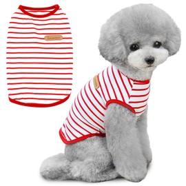 Voarge T-Shirt with Dog Stripes, Summer Dog Shirts, Soft Cotton Puppy Clothing, Pet Tank Top, Chihuahua Basic Tee Shirt, Clothing for Small, Medium Dogs, Cat Clothing (Red, M)