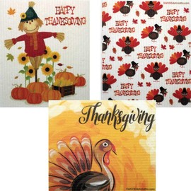 SWEDEdishcloths - Cellulose Sponge Dish Towels - Mixed Set of 3 (One of Each Design) Mixed Thanksgiving Swedish Dish Cloths