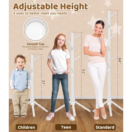 Relquorax Beech Wood Kids Coat Rack - Adjustable Height Stand with 9 Hooks, Freestanding Children's Clothing Organizer for Hallway, Bedroom, Easy Assembly, White