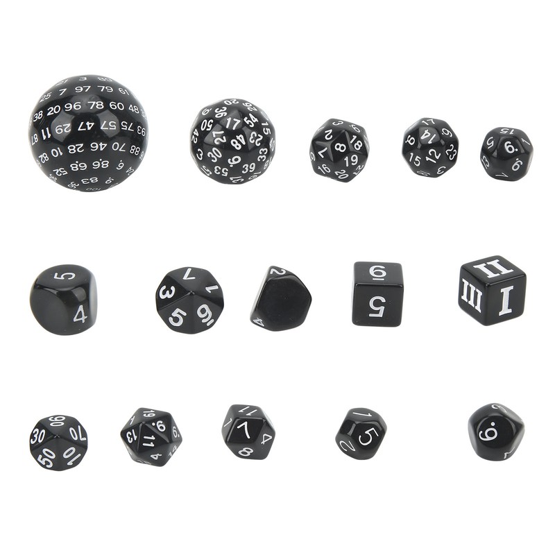 15Pcs Polyhedral Dice Set Acrylic D3 to D100 Table Gaming