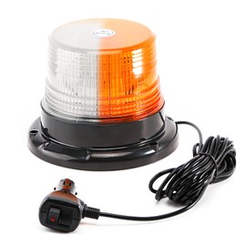 PKINGLAKE 1-Pcs Amber/White LED Beacon Lights 12-24V Warning Safety Flashing Emergency Roadside Strobe Mini Light Bar with Magnetic Base for Snow Plow Truck Construction Vehicles Forklift Tractor