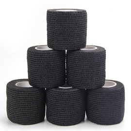 MUEUSS Cinta autoadhesiva para vendaje veterinario, vendajes cohesivos autoadherentes, vendajes de primeros auxilios aprobados 2 pulgadas x 5 yardas, negro 2, 6 roll