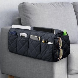 DECKALY Sofa Armrest Organizer Non-Slip Arm Chair Bedside Caddy Storage Organizer for Recliner Couch with 14 Pockets for Cell Phone TV Remote Control Magazines (Black)